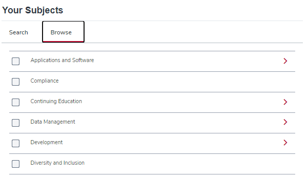 the your subjects page with the browse link circled