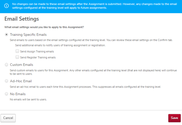 the email settings 