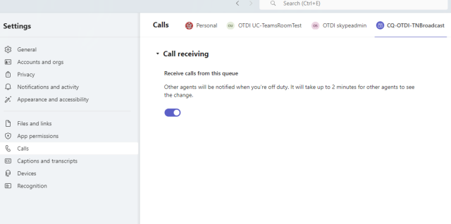 call queues with call receiving highlighted