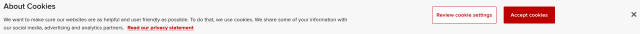 About Cookies banner with a Review Cookie Settings button and an Accept Cookies button