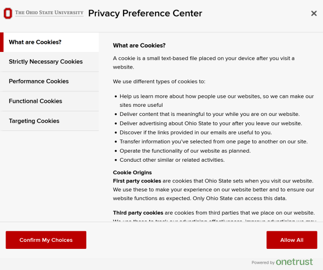 What Are Cookies tab within the Privacy Preference Center window
