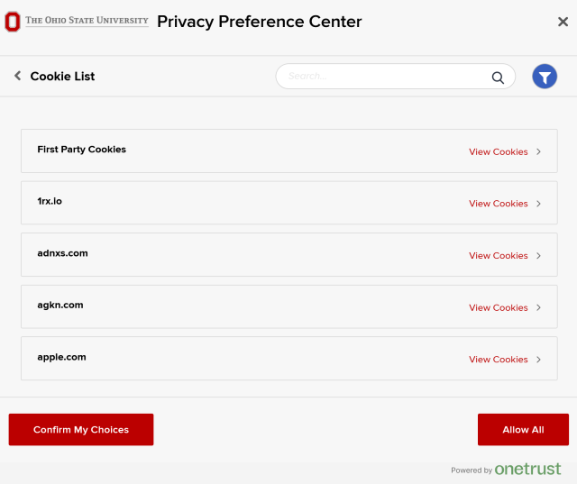 Cookie list within the Privacy Preference Center window