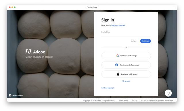 The sign-in screen for Adobe Creative Cloud.