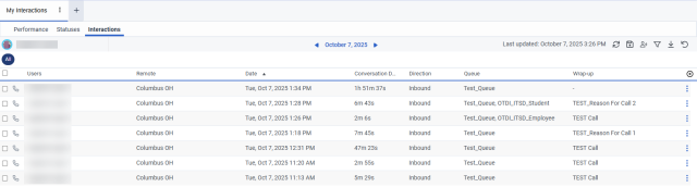 My interactions panel with sample interactions shown