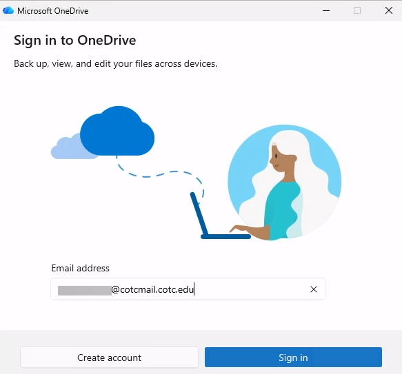 OneDrive sign in window