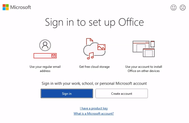Sign Into Office set up screen