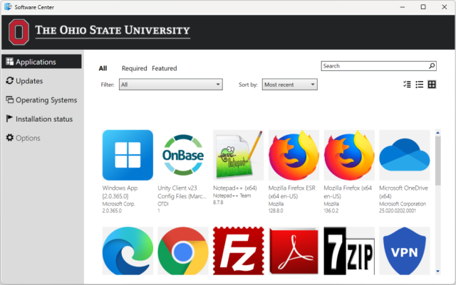 Software Center interface on windows
