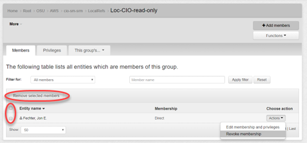 checkboxes for selecting multiple members highlighted