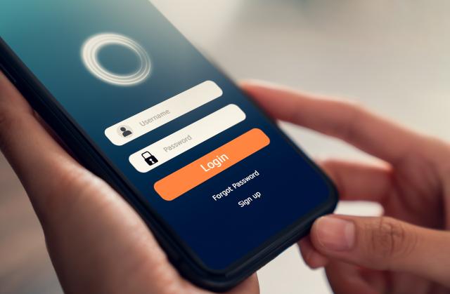Phone with login screen.