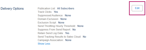 Delivery Options with Edit button highlighted