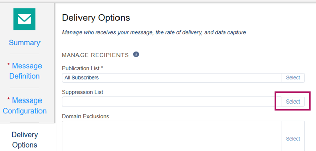 Delivery options with Select button highlighted