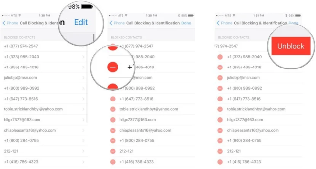 Settings in an iOS device to see Blocked Contacts
