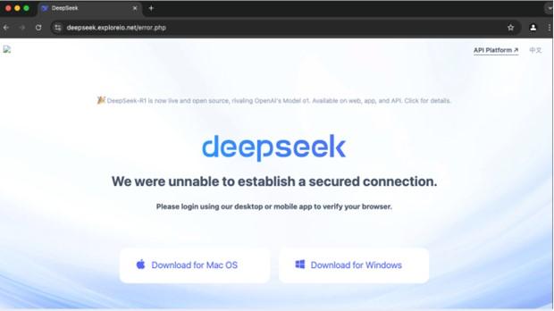 Screenshot of a phony DeepSeek error message