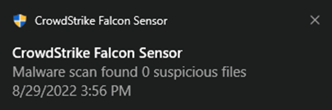 CrowdStrike completed scan message