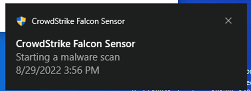 Message displayed when CrowdStrike starts a scan