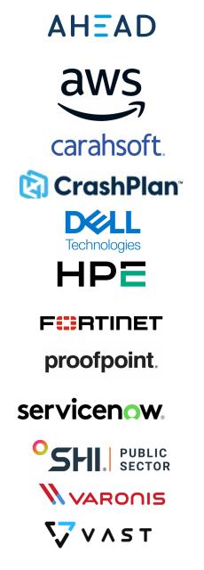 Ahead AWS Carasoft CrashPlan Dell HPE Fortinet Proofpoint SHI Varonis and VAST LOGOS