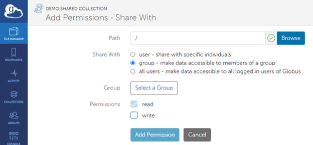 Add permissions complete window