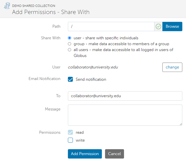 Add permissions recipient window