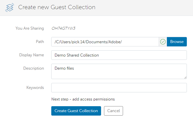 Create new guest collection details window