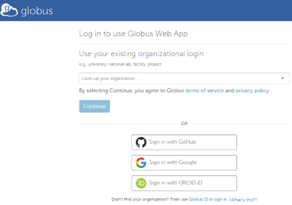 Log in screen for MS OneDrive in Globus
