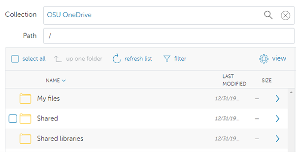 OneDrive Folders located in Globus