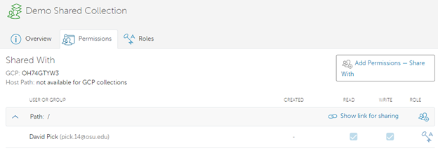 Shared collections permissions window
