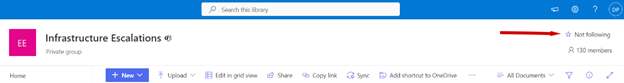 Sharepoint listing of sites with the Following navigation highlighted