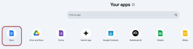 Google Doc icon highlighted in the Google Workspace