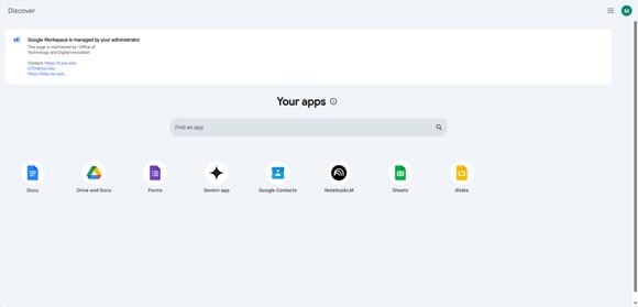 Google Workspace with accessible apps displayed