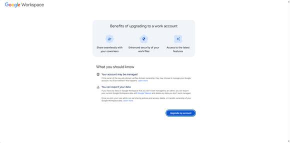 Upgrade my account button shown in browser