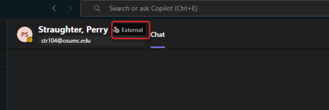 External tag highlighted to the right of the users name