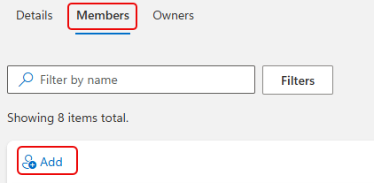 Members panel selected with the Add button highlighted