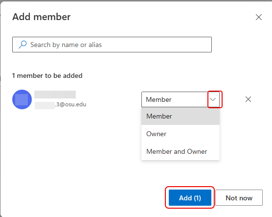 Member type menu open showing Member, Owner, and Member and Owner options.