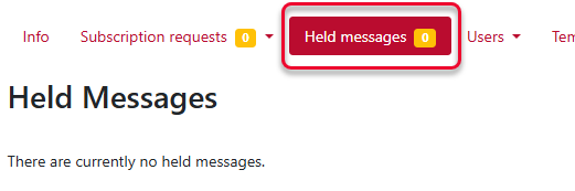 Held messages option in top navigation menu