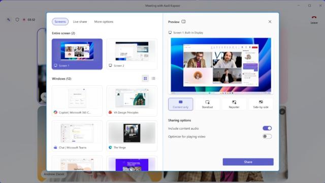 screenshot of sharing menu in Teams