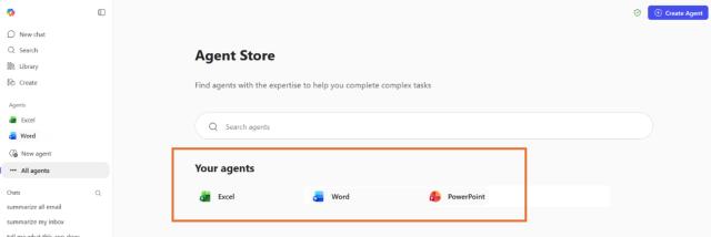 screenshot of Microsoft Copilot Agents