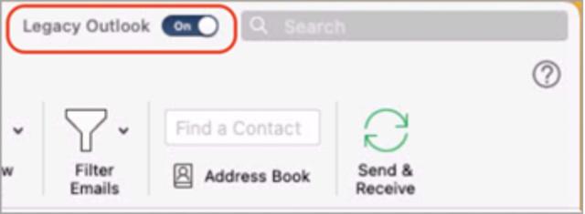 screenshot showing Mac Legacy Outlook toggle switch