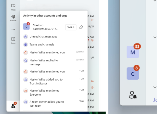 screenshot of Microsoft Teams activity panel