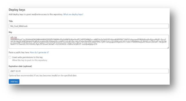 Webhook Deploy keys results screen