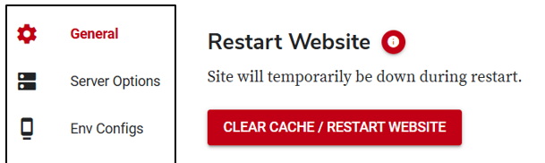 Restart website or Clear Cache button highlighted