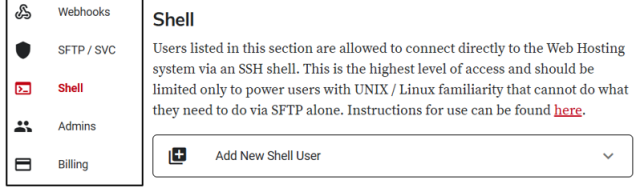 Shell Users Group Add New Shell User field highlighted
