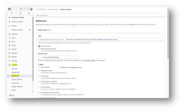 Webhook Settings window