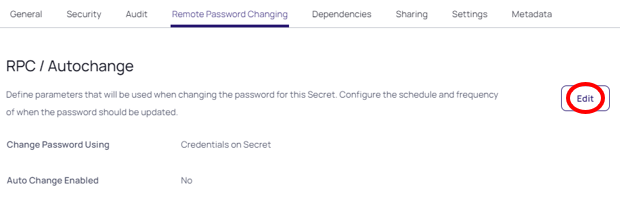 Remote Password Changing tab in the PAM tool with the Edit button circled
