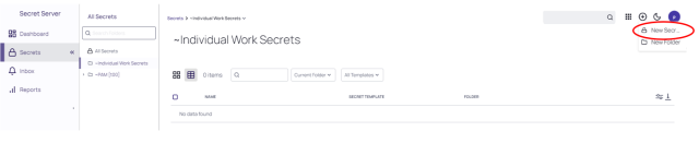 Button highlighted in the PAM tool used to select a new secret