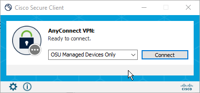OSU Managed Devices Only option selected in the connect window