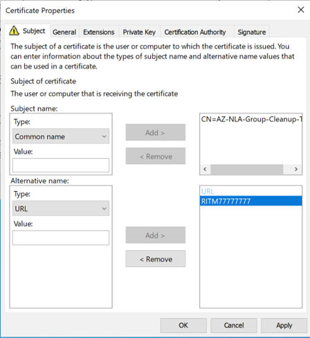 Certificate properties window