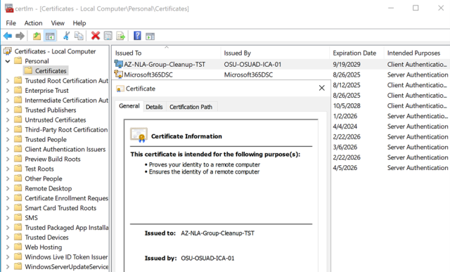 Completed Entra Certificate
