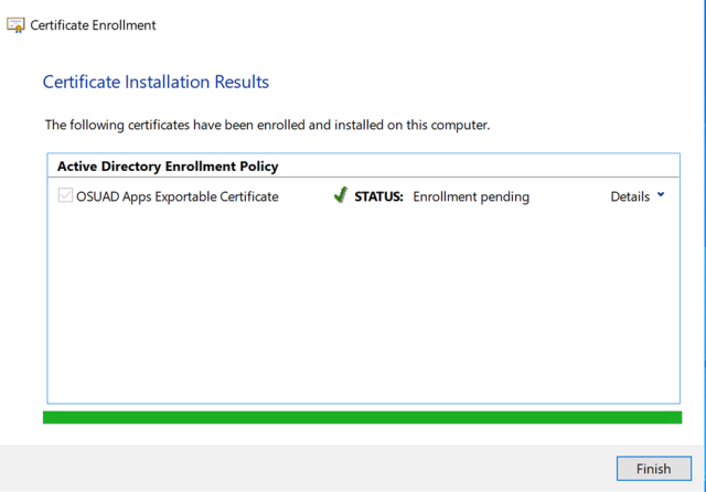 certificate installation results window