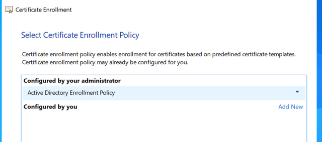 Certificate Enrollment policy screen