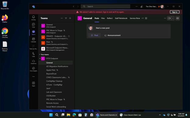 Teams example before log in